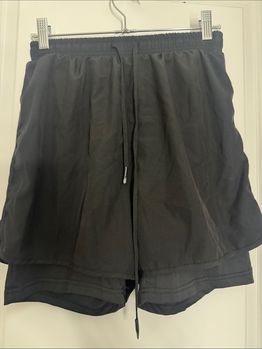 Men's Black Layered Athletic Shorts with Drawstring